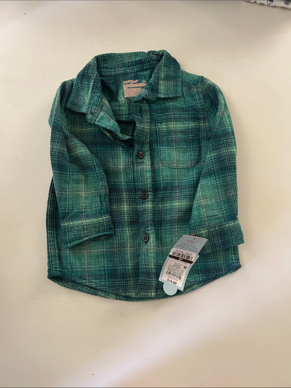 Cat & Jack Teal Green Plaid Button-Down Shirt